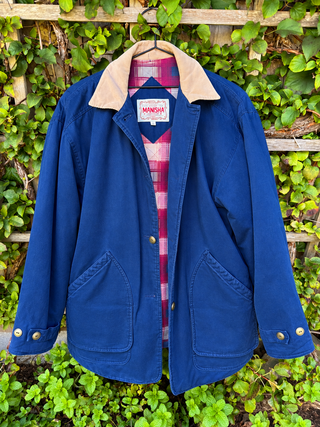 Vintage Navy Canvas Field Jacket, Corduroy Collar, Flannel Lined, L