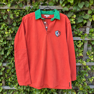 Burberry London Rugby Shirt, Orange with Green Collar, Made in England