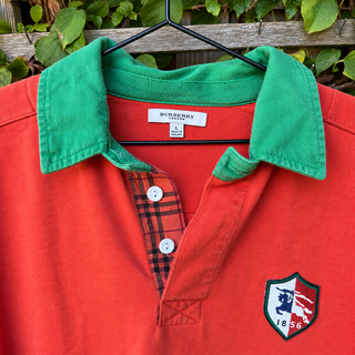 Burberry London Rugby Shirt, Orange with Green Collar, Made in England